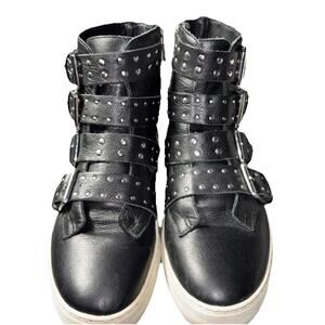 J/SLIDES Sneaker Shoe Womens size 8 Aghast Leather High Top Buckle Grunge